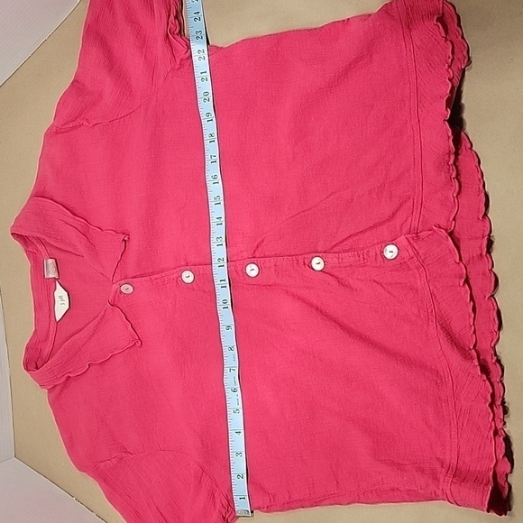 J. Jill Size L Linen Blend Bright Pink Button Down Short Sleeve Blouse, EUC - Picture 8 of 11